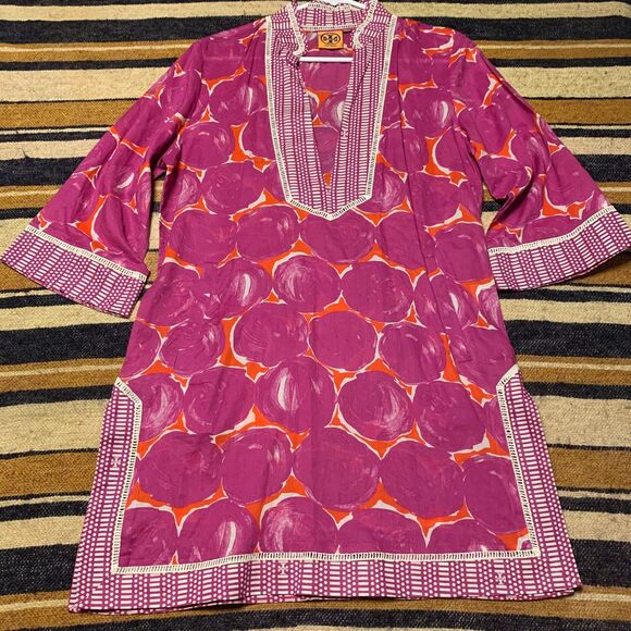 Tory Burch Tunic Top Coverup Caftan Cotton Small Lightweight Beach Swim Resort - Picture 1 of 6